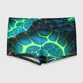 Мужские купальные плавки 3D с принтом Разлом синих и зеленых неоновых плит в Тюмени, Полиэстер 85%, Спандекс 15% |  | 