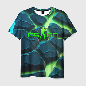 Мужская футболка 3D с принтом CSGO разлом зеленых  плит в Кировске, 100% полиэфир | прямой крой, круглый вырез горловины, длина до линии бедер | 