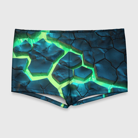 Мужские купальные плавки 3D с принтом Яркий зеленый разлом плит , Полиэстер 85%, Спандекс 15% |  | Тематика изображения на принте: 