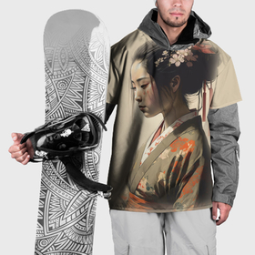 Накидка на куртку 3D с принтом Нежная гейша в Белгороде, 100% полиэстер |  | Тематика изображения на принте: 