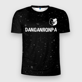 Мужская футболка 3D Slim с принтом Danganronpa glitch на темном фоне: символ сверху в Новосибирске, 100% полиэстер с улучшенными характеристиками | приталенный силуэт, круглая горловина, широкие плечи, сужается к линии бедра | 
