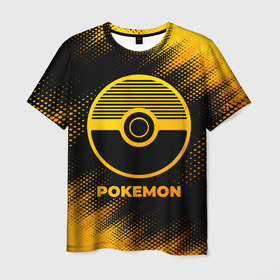 Мужская футболка 3D с принтом Pokemon   gold gradient , 100% полиэфир | прямой крой, круглый вырез горловины, длина до линии бедер | 