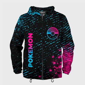 Мужская ветровка 3D с принтом Pokemon   neon gradient: надпись, символ в Тюмени, 100% полиэстер | подол и капюшон оформлены резинкой с фиксаторами, два кармана без застежек по бокам, один потайной карман на груди | 