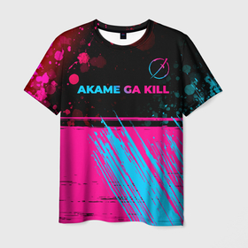 Мужская футболка 3D с принтом Akame ga Kill   neon gradient: символ сверху , 100% полиэфир | прямой крой, круглый вырез горловины, длина до линии бедер | 