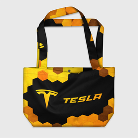 Пляжная сумка 3D с принтом Tesla   gold gradient: надпись и символ в Екатеринбурге, 100% полиэстер | застегивается на металлическую кнопку; внутренний карман застегивается на молнию. Стенки укреплены специальным мягким материалом, чтобы защитить содержимое от несильных ударов
 | 