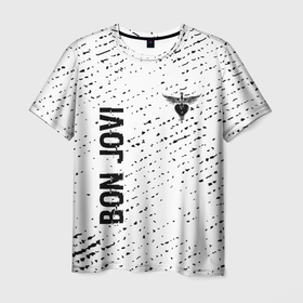 Мужская футболка 3D с принтом Bon Jovi glitch на светлом фоне: надпись, символ в Тюмени, 100% полиэфир | прямой крой, круглый вырез горловины, длина до линии бедер | 