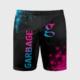 Мужские шорты спортивные с принтом Garbage   neon gradient: надпись, символ ,  |  | 