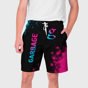 Мужские шорты 3D с принтом Garbage   neon gradient: надпись, символ ,  полиэстер 100% | прямой крой, два кармана без застежек по бокам. Мягкая трикотажная резинка на поясе, внутри которой широкие завязки. Длина чуть выше колен | 