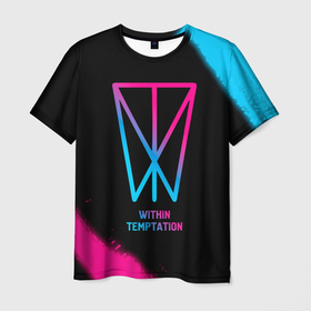Мужская футболка 3D с принтом Within Temptation   neon gradient в Екатеринбурге, 100% полиэфир | прямой крой, круглый вырез горловины, длина до линии бедер | 