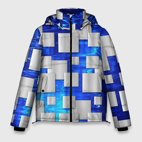 Мужская зимняя куртка 3D с принтом Стальные квадраты в Екатеринбурге, верх — 100% полиэстер; подкладка — 100% полиэстер; утеплитель — 100% полиэстер | длина ниже бедра, свободный силуэт Оверсайз. Есть воротник-стойка, отстегивающийся капюшон и ветрозащитная планка. 

Боковые карманы с листочкой на кнопках и внутренний карман на молнии. | 