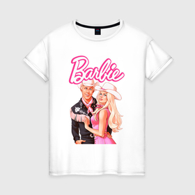 Женская футболка хлопок с принтом Барби и Кен   Фильм в Санкт-Петербурге, 100% хлопок | прямой крой, круглый вырез горловины, длина до линии бедер, слегка спущенное плечо | 