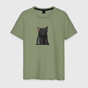 Мужская футболка хлопок с принтом Разочарованный кот в Новосибирске, 100% хлопок | прямой крой, круглый вырез горловины, длина до линии бедер, слегка спущенное плечо. | Тематика изображения на принте: 