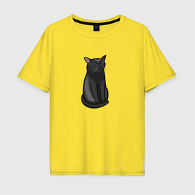 Мужская футболка хлопок Oversize с принтом Кот с пустым взглядом   мем в Белгороде, 100% хлопок | свободный крой, круглый ворот, “спинка” длиннее передней части | 