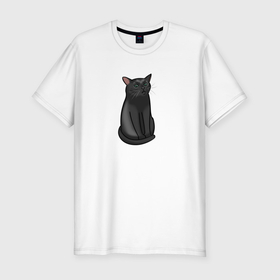 Мужская футболка хлопок Slim с принтом Кот с пустым взглядом   мем в Курске, 92% хлопок, 8% лайкра | приталенный силуэт, круглый вырез ворота, длина до линии бедра, короткий рукав | Тематика изображения на принте: 