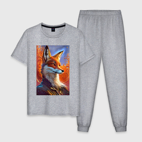 Мужская пижама хлопок с принтом Fox fashionista   neural network в Екатеринбурге, 100% хлопок | брюки и футболка прямого кроя, без карманов, на брюках мягкая резинка на поясе и по низу штанин
 | 
