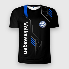 Мужская футболка 3D Slim с принтом Volkswagen   blue technology в Екатеринбурге, 100% полиэстер с улучшенными характеристиками | приталенный силуэт, круглая горловина, широкие плечи, сужается к линии бедра | Тематика изображения на принте: 
