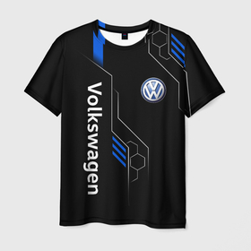 Мужская футболка 3D с принтом Volkswagen   blue technology в Екатеринбурге, 100% полиэфир | прямой крой, круглый вырез горловины, длина до линии бедер | Тематика изображения на принте: 