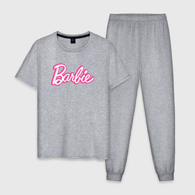 Мужская пижама хлопок с принтом Барби Фильм Логотип в Санкт-Петербурге, 100% хлопок | брюки и футболка прямого кроя, без карманов, на брюках мягкая резинка на поясе и по низу штанин
 | 