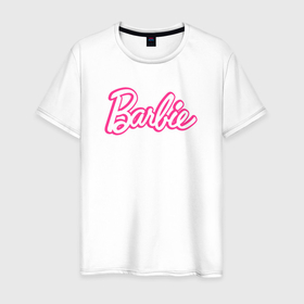 Мужская футболка хлопок с принтом Барби Фильм Логотип в Санкт-Петербурге, 100% хлопок | прямой крой, круглый вырез горловины, длина до линии бедер, слегка спущенное плечо. | 