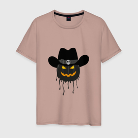 Мужская футболка хлопок с принтом Стильный фонарь Джек Тыква на Хеллоуин в Белгороде, 100% хлопок | прямой крой, круглый вырез горловины, длина до линии бедер, слегка спущенное плечо. | 