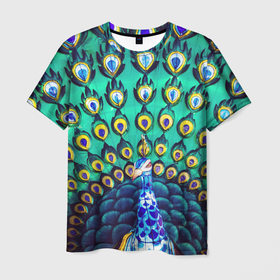 Мужская футболка 3D с принтом Павлин во всей красе в Екатеринбурге, 100% полиэфир | прямой крой, круглый вырез горловины, длина до линии бедер | 