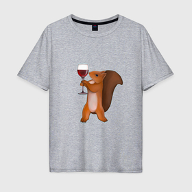 Мужская футболка хлопок Oversize с принтом Алко белка с вином в Кировске, 100% хлопок | свободный крой, круглый ворот, “спинка” длиннее передней части | 