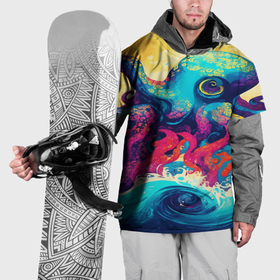 Накидка на куртку 3D с принтом Разноцветный осьминог на волнах красок , 100% полиэстер |  | Тематика изображения на принте: 