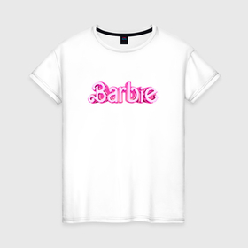 Женская футболка хлопок с принтом Барби   Фильм Логотип в Санкт-Петербурге, 100% хлопок | прямой крой, круглый вырез горловины, длина до линии бедер, слегка спущенное плечо | 