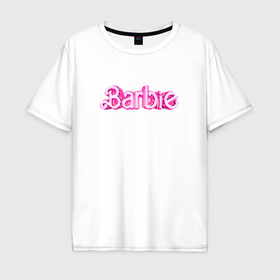 Мужская футболка хлопок Oversize с принтом Барби   Фильм Логотип в Белгороде, 100% хлопок | свободный крой, круглый ворот, “спинка” длиннее передней части | 