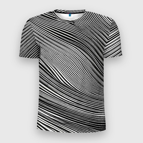 Мужская футболка 3D Slim с принтом Черно белые полосы абстракция в Белгороде, 100% полиэстер с улучшенными характеристиками | приталенный силуэт, круглая горловина, широкие плечи, сужается к линии бедра | 