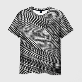 Мужская футболка 3D с принтом Черно белые полосы абстракция в Белгороде, 100% полиэфир | прямой крой, круглый вырез горловины, длина до линии бедер | 
