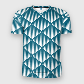 Мужская футболка 3D Slim с принтом Большие синие вдавленные ромбы в Курске, 100% полиэстер с улучшенными характеристиками | приталенный силуэт, круглая горловина, широкие плечи, сужается к линии бедра | Тематика изображения на принте: 
