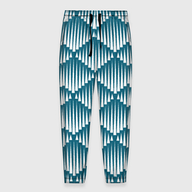 Мужские брюки 3D с принтом Большие синие вдавленные ромбы в Курске, 100% полиэстер | манжеты по низу, эластичный пояс регулируется шнурком, по бокам два кармана без застежек, внутренняя часть кармана из мелкой сетки | 