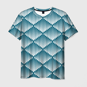 Мужская футболка 3D с принтом Большие синие вдавленные ромбы в Белгороде, 100% полиэфир | прямой крой, круглый вырез горловины, длина до линии бедер | 
