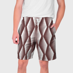 Мужские шорты 3D с принтом Ромбы цвета кофе в Санкт-Петербурге,  полиэстер 100% | прямой крой, два кармана без застежек по бокам. Мягкая трикотажная резинка на поясе, внутри которой широкие завязки. Длина чуть выше колен | 