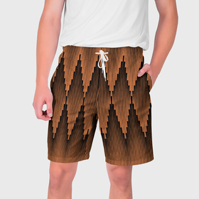 Мужские шорты 3D с принтом Ромбы в полосатом закате в Белгороде,  полиэстер 100% | прямой крой, два кармана без застежек по бокам. Мягкая трикотажная резинка на поясе, внутри которой широкие завязки. Длина чуть выше колен | 