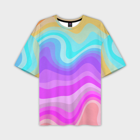 Мужская футболка oversize 3D с принтом неоновая разноцветная волна в Тюмени,  |  | 