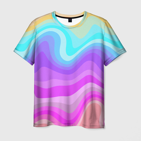 Мужская футболка 3D с принтом неоновая разноцветная волна в Тюмени, 100% полиэфир | прямой крой, круглый вырез горловины, длина до линии бедер | Тематика изображения на принте: 