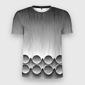 Мужская футболка 3D Slim с принтом Круглая полосатая геометрия в Петрозаводске, 100% полиэстер с улучшенными характеристиками | приталенный силуэт, круглая горловина, широкие плечи, сужается к линии бедра | 