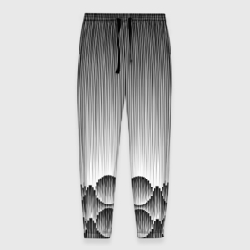 Мужские брюки 3D с принтом Круглая полосатая геометрия в Петрозаводске, 100% полиэстер | манжеты по низу, эластичный пояс регулируется шнурком, по бокам два кармана без застежек, внутренняя часть кармана из мелкой сетки | 