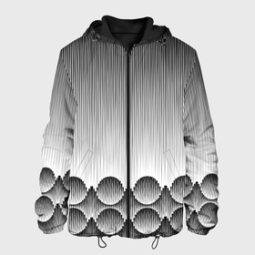 Мужская куртка 3D с принтом Круглая полосатая геометрия в Петрозаводске, ткань верха — 100% полиэстер, подклад — флис | прямой крой, подол и капюшон оформлены резинкой с фиксаторами, два кармана без застежек по бокам, один большой потайной карман на груди. Карман на груди застегивается на липучку | 