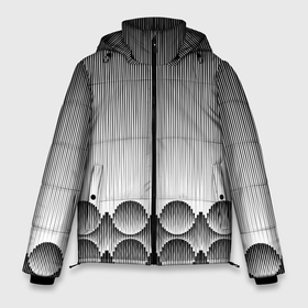 Мужская зимняя куртка 3D с принтом Круглая полосатая геометрия в Петрозаводске, верх — 100% полиэстер; подкладка — 100% полиэстер; утеплитель — 100% полиэстер | длина ниже бедра, свободный силуэт Оверсайз. Есть воротник-стойка, отстегивающийся капюшон и ветрозащитная планка. 

Боковые карманы с листочкой на кнопках и внутренний карман на молнии. | 