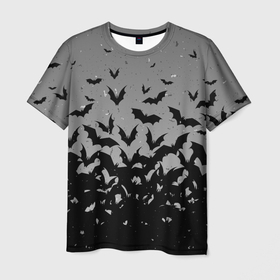 Мужская футболка 3D с принтом Серый фон и летучие мыши в Кировске, 100% полиэфир | прямой крой, круглый вырез горловины, длина до линии бедер | 