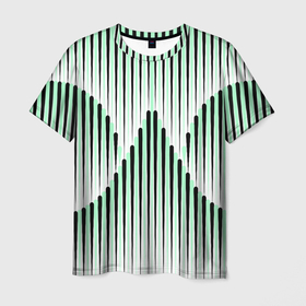 Мужская футболка 3D с принтом Зеленый геометрический круглый узор в Петрозаводске, 100% полиэфир | прямой крой, круглый вырез горловины, длина до линии бедер | 