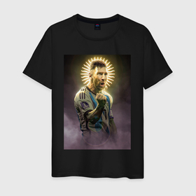 Мужская футболка хлопок с принтом Лионель Месси Аргентина ЧМ 2022 в Тюмени, 100% хлопок | прямой крой, круглый вырез горловины, длина до линии бедер, слегка спущенное плечо. | 