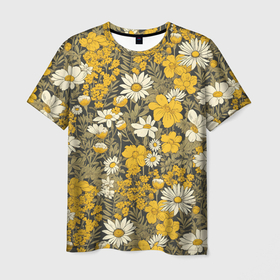 Мужская футболка 3D с принтом Полевые и луговые цветы в Тюмени, 100% полиэфир | прямой крой, круглый вырез горловины, длина до линии бедер | 