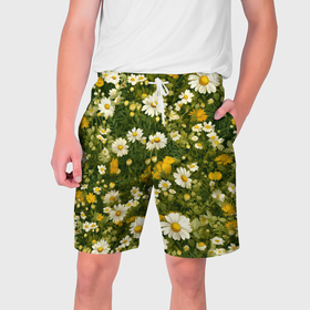 Мужские шорты 3D с принтом Лесная цветочная поляна в Санкт-Петербурге,  полиэстер 100% | прямой крой, два кармана без застежек по бокам. Мягкая трикотажная резинка на поясе, внутри которой широкие завязки. Длина чуть выше колен | 