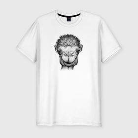 Мужская футболка хлопок Slim с принтом Верблюд анфас в Петрозаводске, 92% хлопок, 8% лайкра | приталенный силуэт, круглый вырез ворота, длина до линии бедра, короткий рукав | 