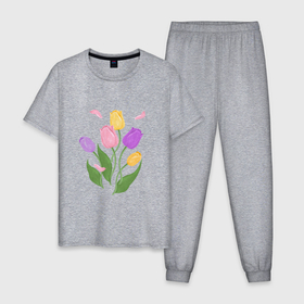 Мужская пижама хлопок с принтом Весенние цветы тюльпаны в Петрозаводске, 100% хлопок | брюки и футболка прямого кроя, без карманов, на брюках мягкая резинка на поясе и по низу штанин
 | 