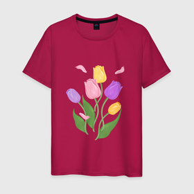 Мужская футболка хлопок с принтом Весенние цветы тюльпаны в Петрозаводске, 100% хлопок | прямой крой, круглый вырез горловины, длина до линии бедер, слегка спущенное плечо. | 